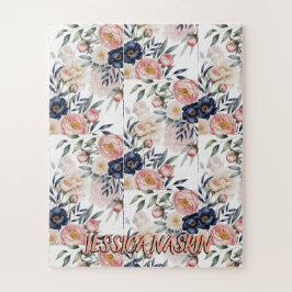 Quebra-cabeça Rosa Azul Naval Pastel Suave Floral