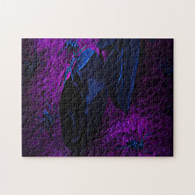 Quebra-cabeça Rosa de Material Negro Spooky, Aranhas Negras (Horizontal)