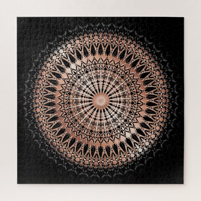 Quebra-cabeça Rosa Dourado Mandala Preto (Vertical)