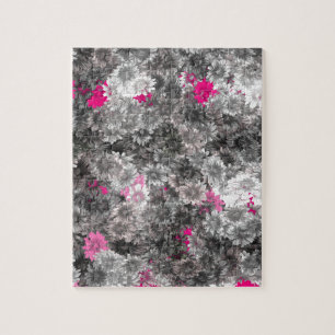 Quebra-cabeça Rosa e arte floral cinzenta