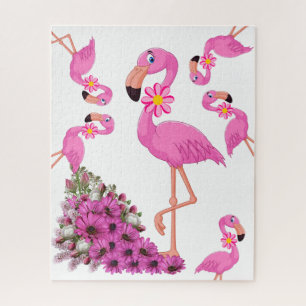 Quebra-cabeça rosa Flamingo Floral