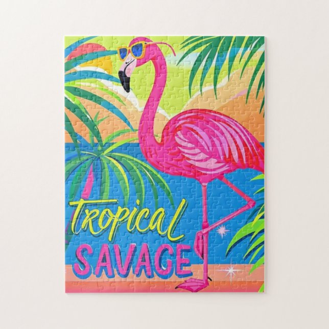 Quebra-cabeça Rosa flamingo Tropical de pé numa perna (Vertical)