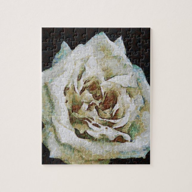 Quebra-cabeça Rosa Impressionista Isolado a Preto (Vertical)