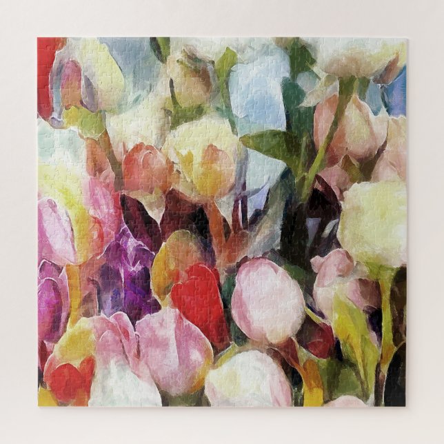 Quebra-cabeça Rosa moderno Tulipa Buquê: pintura a óleo de Abstr (Vertical)