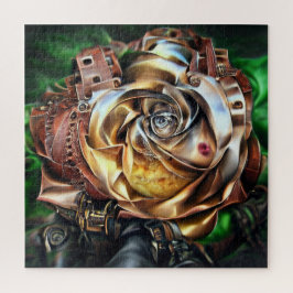 Quebra-cabeça Rosa Steampunk com Face Surreal - Flor Mecânico