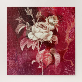 Quebra-cabeça ROSA ÚNICA em Fundo Vermelho