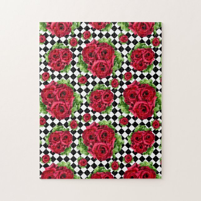Quebra-cabeça Rosa vermelha Buquê Floral Love Rockabilly (Vertical)