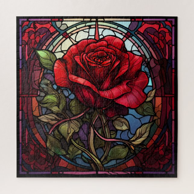 Quebra-cabeça Rosa vermelha de vidro retido (Vertical)