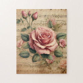 Quebra-cabeça Rosa Vintage em Partitura 252 Peças Puzzle