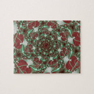 Quebra-cabeça Rosas Arte Fractal Vermelha e Verde