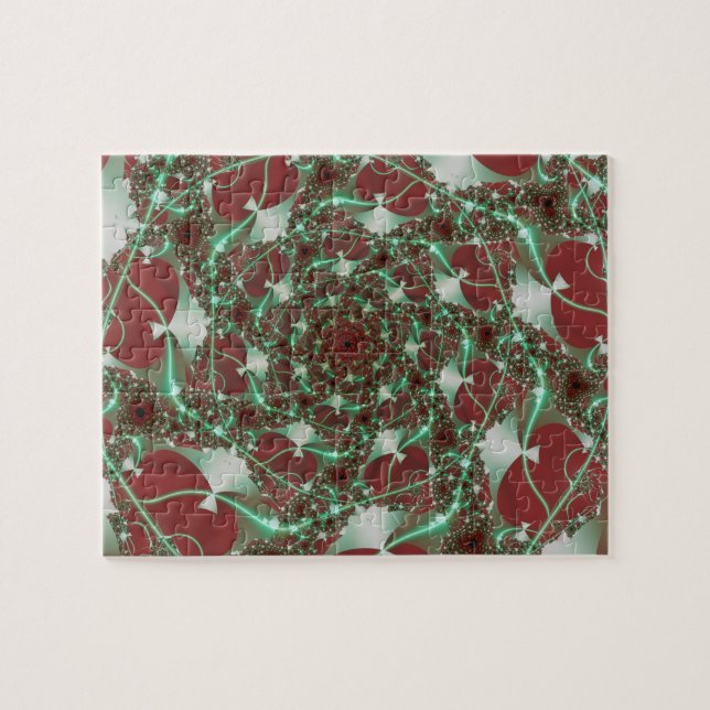 Quebra-cabeça Rosas | Arte Fractal Vermelha e Verde (Horizontal)