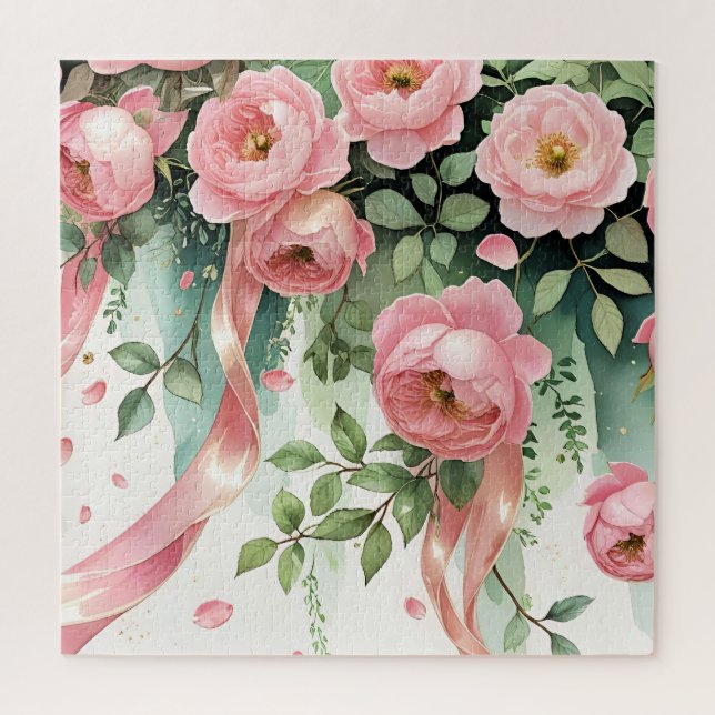 Quebra-cabeça Rosas Cor-de-Rosa e Fitas (Vertical)