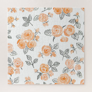 Quebra-cabeça Rosas de Aquarela: Fundo Branco de Tinta