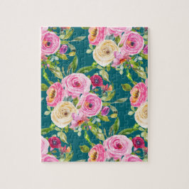 Quebra-cabeça Rosas de aquarelas em rosa e creme no chão