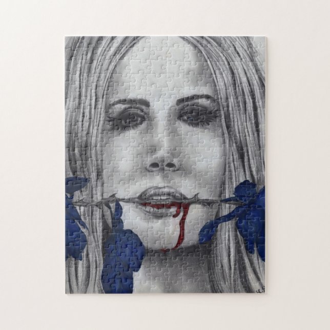 Quebra-cabeça Rosas de Sangue Mulher Vampira Arte de Terror Fant (Vertical)