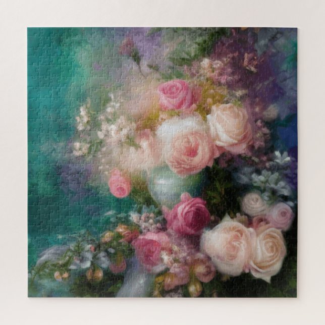 Quebra-cabeça Rosas De Vintage Watercolor Pintados Em Todas As C (Vertical)