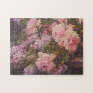Quebra-cabeça Rosas e Lilases em uma Banda de Cimento de Belas A