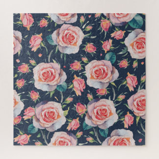 Quebra-cabeça Rosas e Rosebuds: Floral Sem Costura.