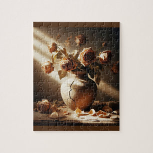 Quebra-cabeça rosas mortos No estilo vintage vase, foto de vida