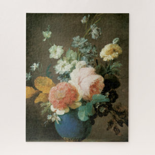 Quebra-cabeça Rosas, Ranunculus e Outras Flores num Vaso Azul