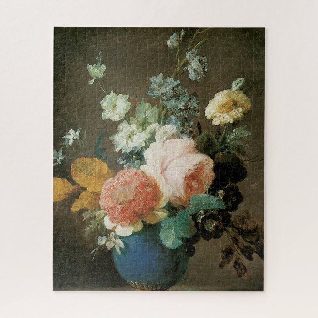 Quebra-cabeça Rosas, Ranunculus e Outras Flores num Vaso Azul (Vertical)