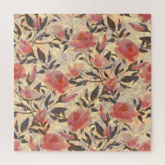 Quebra-cabeça rosas selvagens primavera: padrão de aquarelas.