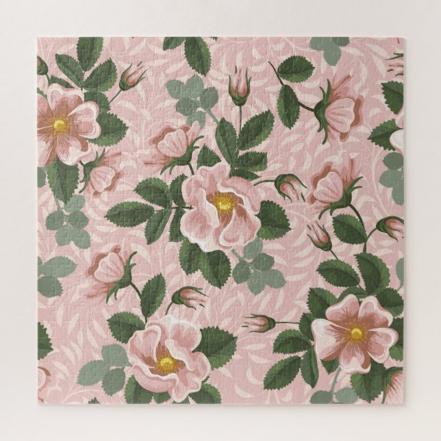 Quebra-cabeça Rosas Selvagens Vintage: Fundo Floral (Vertical)