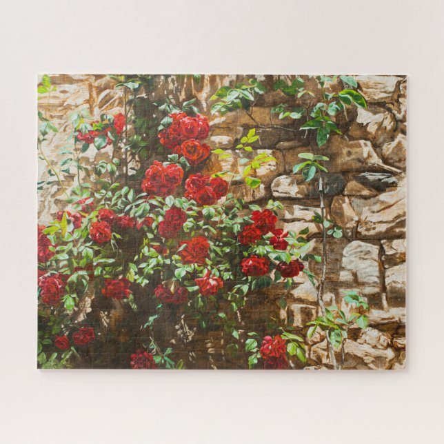 Quebra-cabeça Rosas vermelhas contra uma parede de pedra (Horizontal)