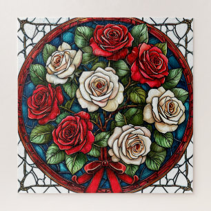 Quebra-cabeça Rosas Vermelhas e Brancas com Detalhes Intrincados