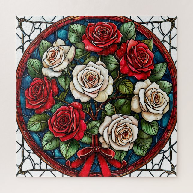 Quebra-cabeça Rosas Vermelhas e Brancas com Detalhes Intrincados (Vertical)