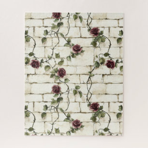 Quebra-cabeça Rosas Vermelhas Pedras Falsas Branco Creme Cinza