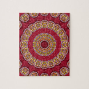 Quebra-cabeça Rosetas Mandala Vermelho Dourado Amarelo
