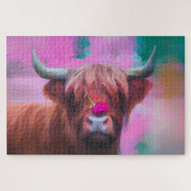 Quebra-cabeça "Rosie das Terras Altas" – Retrato de Vaca das Ter (Horizontal)