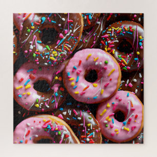 Quebra-cabeça Rosquinhas cor-de-rosa-claro e de chocolate com bo