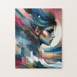 Quebra-cabeça rosto abstrato de mulher colorida