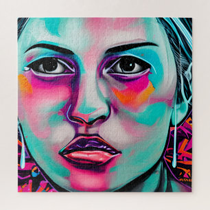 Quebra-cabeça Rosto de Mulher Pintada e Lágrima Arte Azul Turq