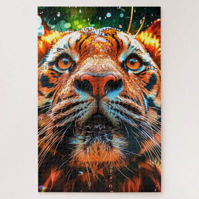 Quebra-cabeça Rosto de Tigre Marcante Closeup (Vertical)