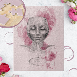 Quebra-cabeça Rosto feminino em Vidro Vinho Arte Surreal