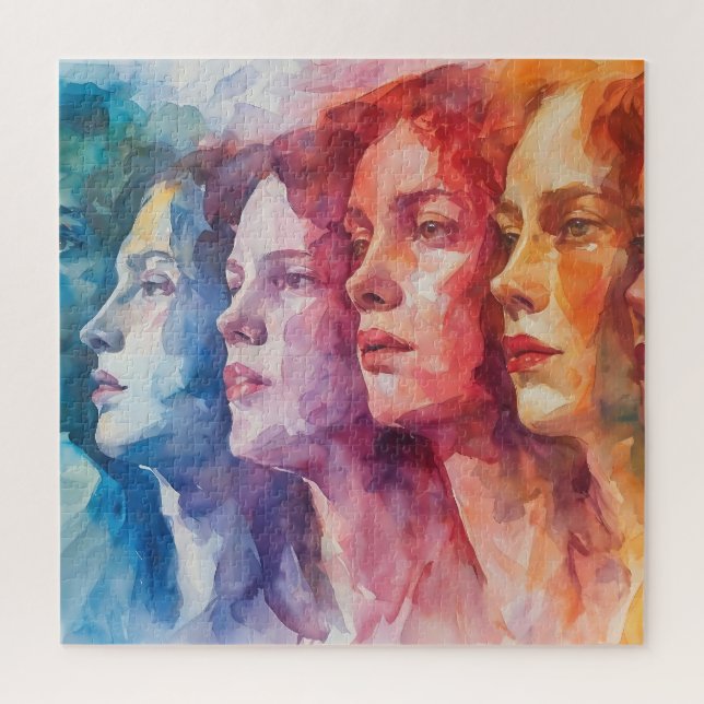 Quebra-cabeça Rostos femininos - Pintura por aquarela (Vertical)