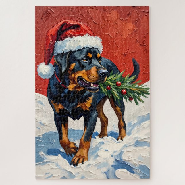 Quebra-cabeça Rottweiler Carrying Christmas Tree Sapling Hat (Vertical)