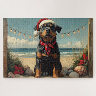 Quebra-cabeça Rottweiler Dog Christmas Vintage Beach
