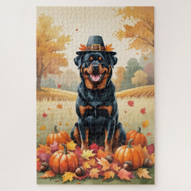Quebra-cabeça Rottweiler Entre Folhas de Outono Arte de Ação de  (Vertical)