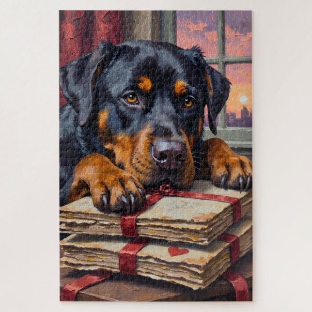 Quebra-cabeça Rottweiler Guarding Love Letters Valentine's Day (Vertical)