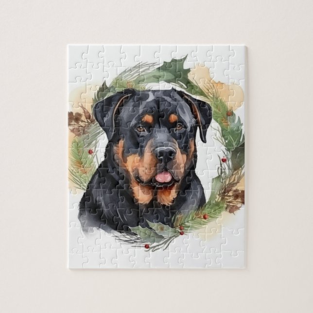 Quebra-cabeça Rottweiler Rua de Natal Festivo (Vertical)