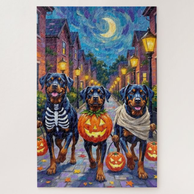Quebra-cabeça Rottweiler Trick-or-Treating In Halloween Costumes (Vertical)