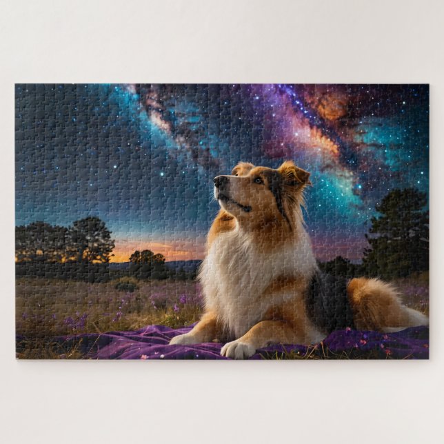 Quebra-cabeça Rough Collie debaixo das estrelas (Horizontal)