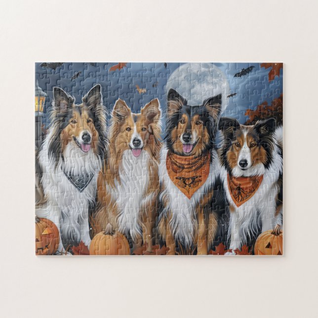 Quebra-cabeça Rough Collie Halloween Spooky (Horizontal)