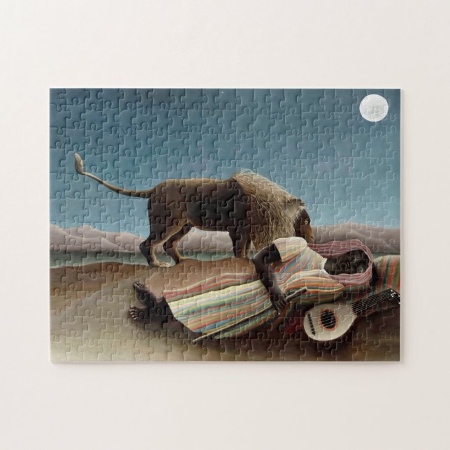 Quebra-cabeça Rousseau Sleeping Gypsy Lion Painting (Horizontal)