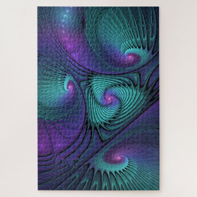 Quebra-cabeça Roxo encontra Arte Fractal abstrato Turquesa moder (Vertical)