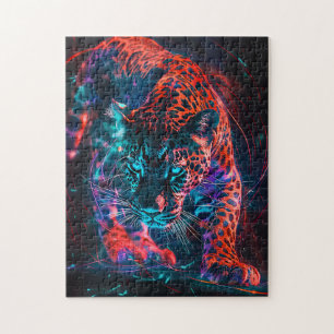 Quebra-cabeça Roxo Turquesa Neon Jaguar Luz